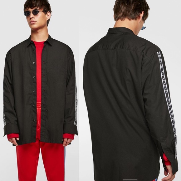 Zara Oversized Poplin Shirt With Slogan Taping - Picture 7 of 7